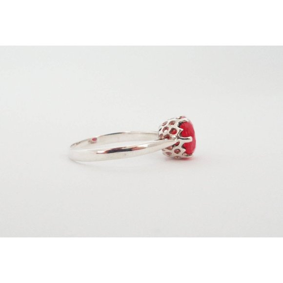 Natural Red Rhodonite Ring, Natural Faceted Rhodonite Sterling Silver Size 7.5 - Picture 4 of 7